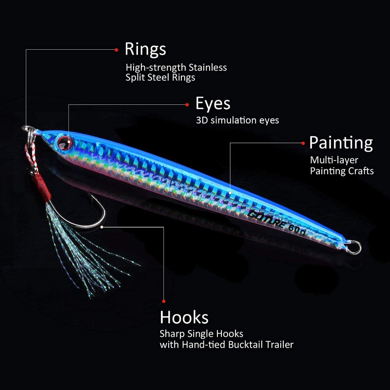 Goture Vertical Jigs 60-150g with Assist Hook, Glow Fishing Jig Saltwater, Speed Fast Fall Lead Jigs, Deep Sea Fishing Lures Jigging Spoon Lures for Tuna Kingfish Grouper Snapper Striper Salmon - Image 4